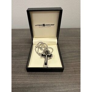Littman Jewelers Mens Cross Pendant Necklace Silver Tone Box Chain 24 Inch